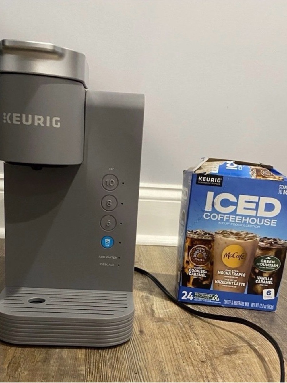 Keurig Gray Single-Serve Pod Coffee Brewer with Blue Brew Button